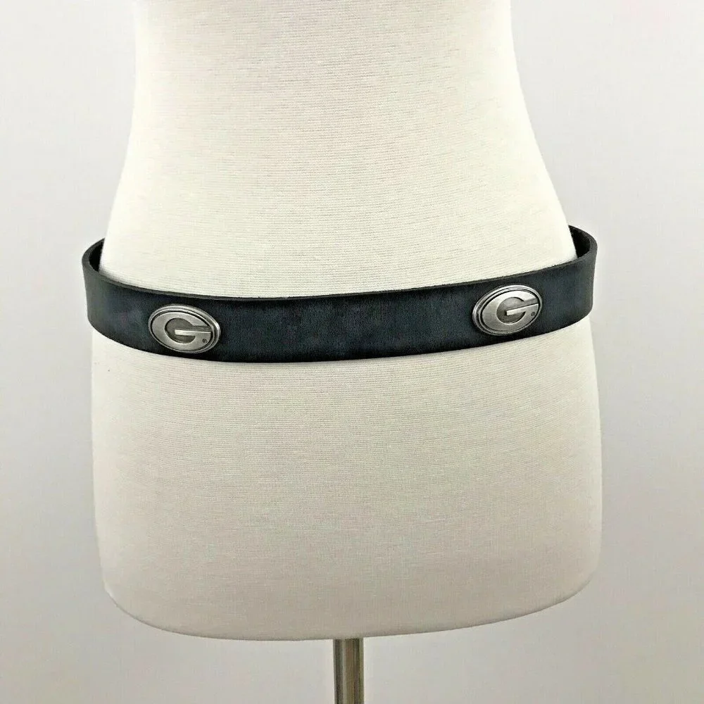 Zep-Pro Belt Womens Size 32 Georgia G‎ Silver Emblems Full Grain Leather